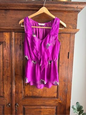 Rebecca Taylor Floral Silk Ruffle Top Cinched Waist Ruffles